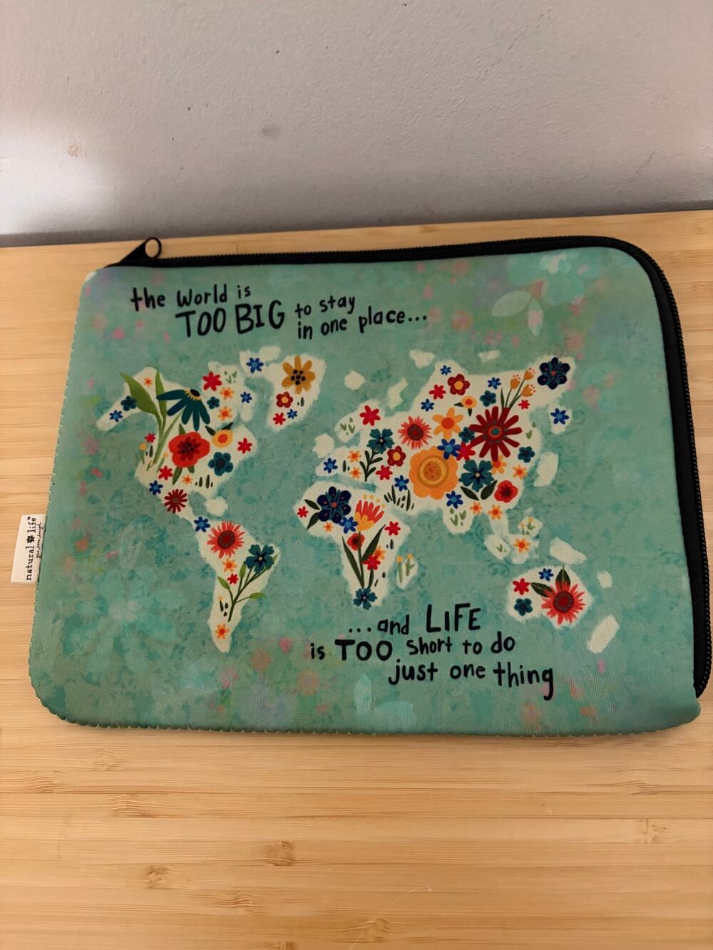 Natural Life Travel Document Pouch Passport Organizer World Map Floral Zip